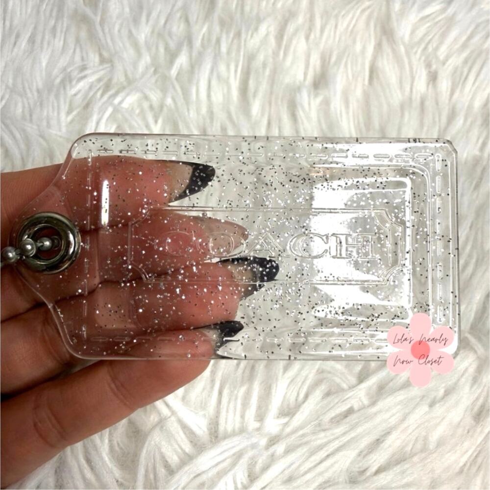 3" COACH Poppy Clear Silver Fob Bag Charm Hang tag Hangtag